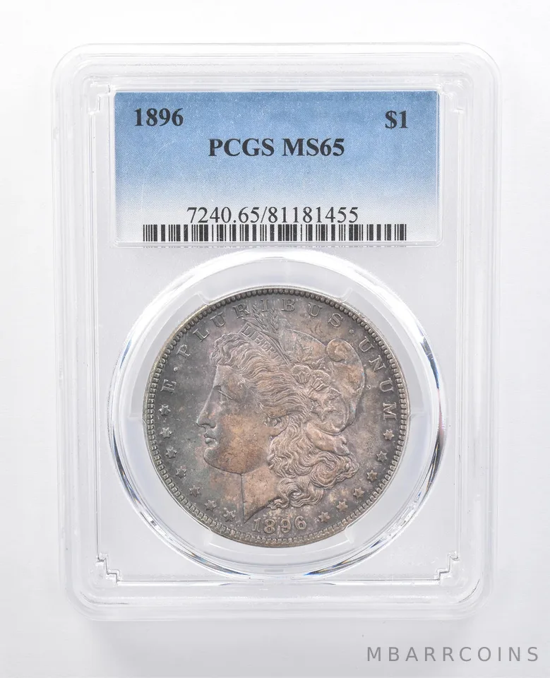 1896 Morgan Silver Dollar MS65 PCGS Blue/Purple Tone a8034