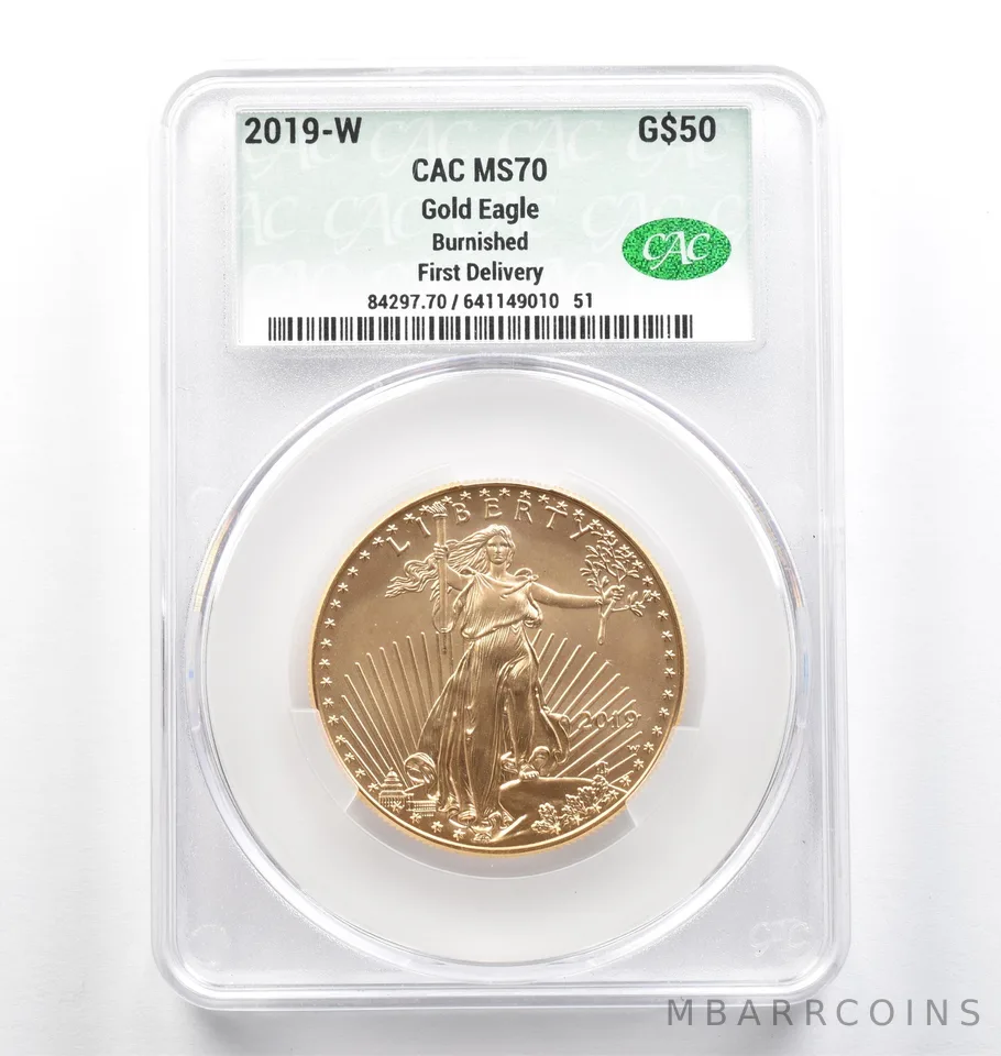2019-W $50 Burnished Gold Eagle First Delivery 1 Oz MS70 CAC CACg *9830