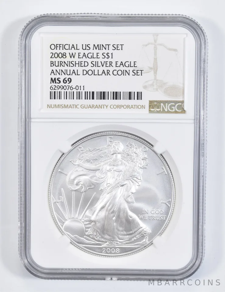 2008-W Burnished Silver Eagle Annual Dollar Set MS69 NGC