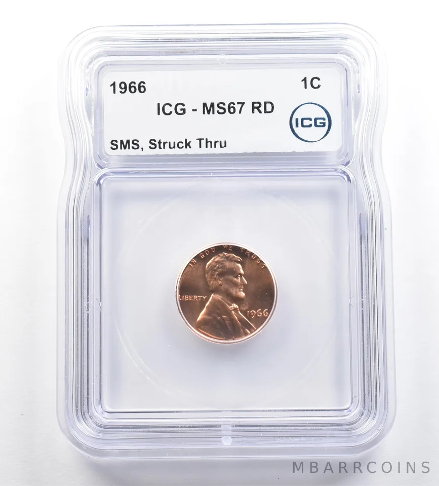 1966 Lincoln Memorial Cent SMS Mint Error Struck Thru MS67 RD ICG *7310