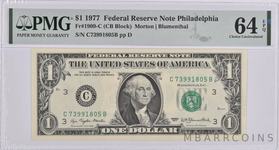 $1 1977 FRN Philadelphia, PA Fr#1909-C PMG Choice Unc 64 EPQ