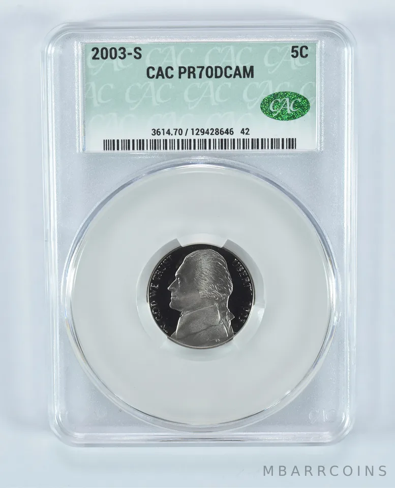 2003-S Jefferson Nickel PR70 DCAM CAC CACg