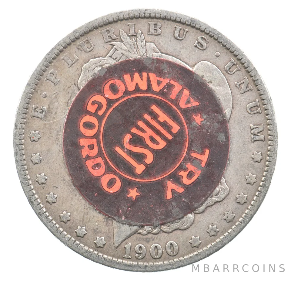 1900-O Morgan Silver Dollar Alamogordo Payroll Dollar Sticker a9573