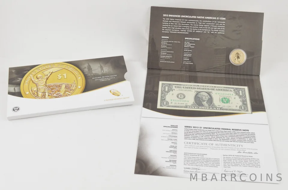 2015 $1 Coin and Currency Set - Mohawk Ironworkers Sacagawea