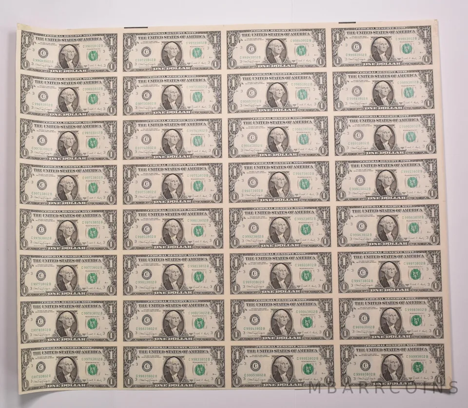 Lot (32) 1988 A $1 Philadelphia PA FRN Green Seal Uncut Sheet a8157