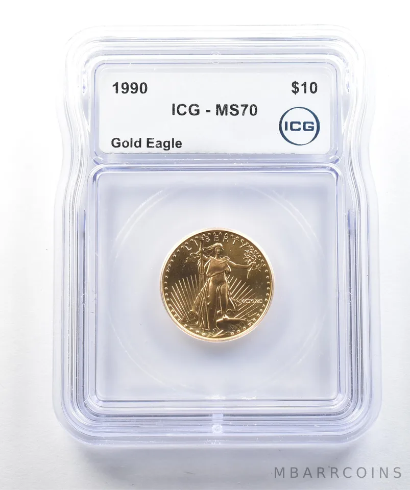 1990 $10 American Gold Eagle 1/4 Oz Gold MS70 ICG