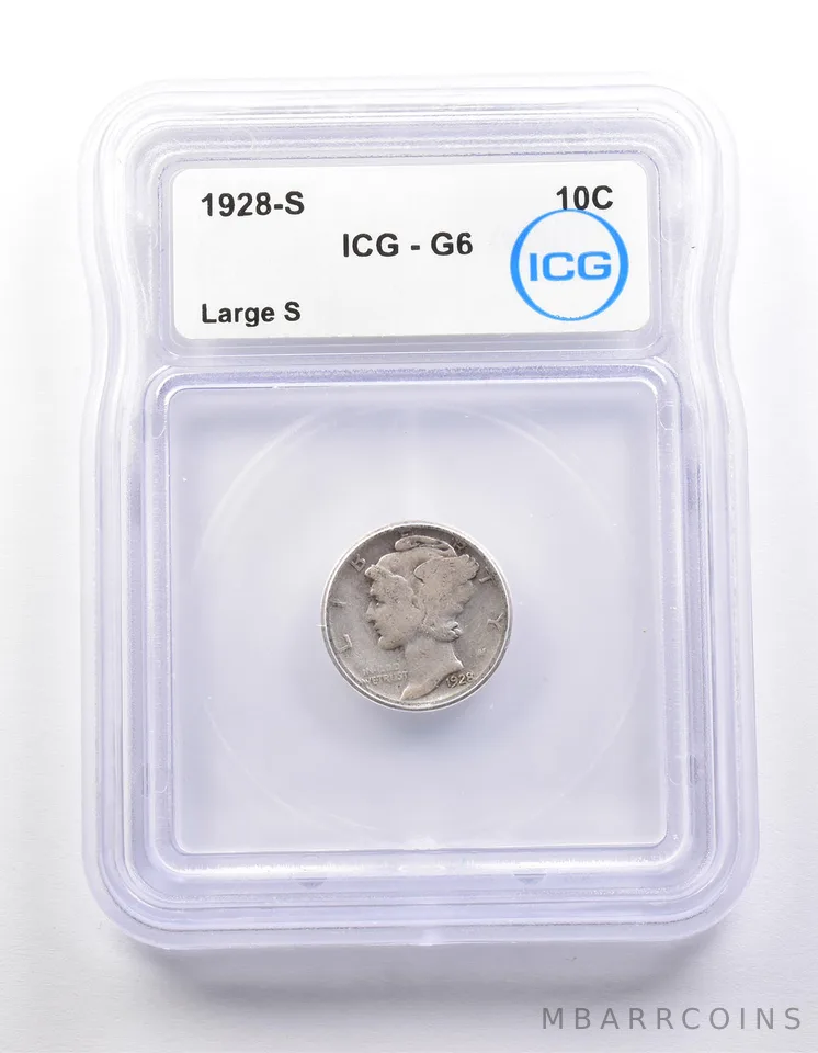 1928-S Mercury Dime Large S G6 ICG *9873