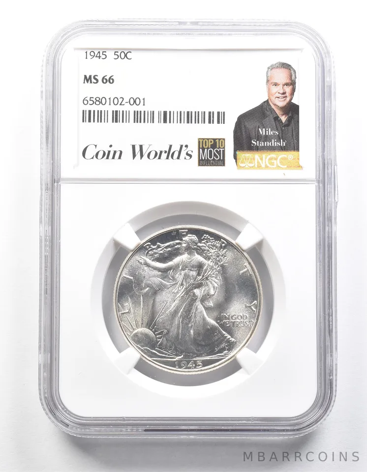 1945 Walking Liberty Half Dollar Miles Standish MS66 NGC a1388