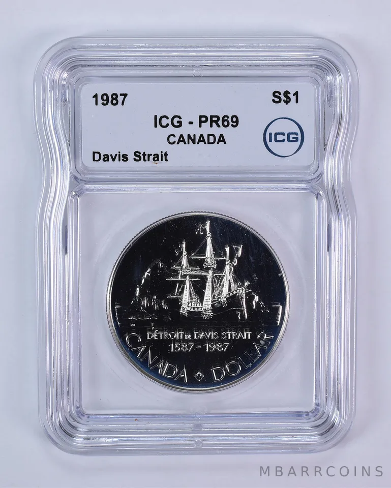 1987 Canada 1 Dollar Silver Davis Strait PR69 ICG