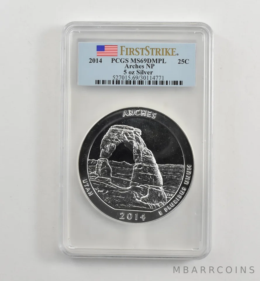 2014 5 Oz Silver Quarter America The Beautiful Arches MS69 DMPL PCGS *1704