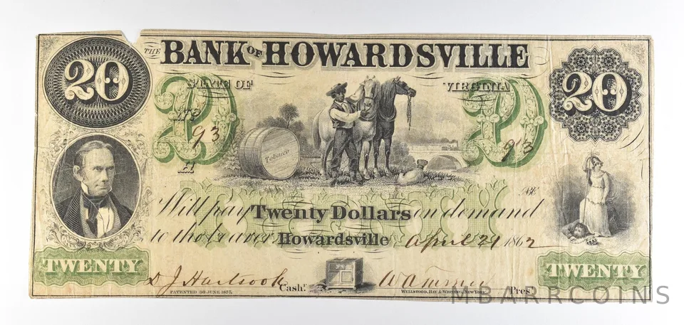 1862 $20 Bank Of Howardsville Obsolete Note *8829