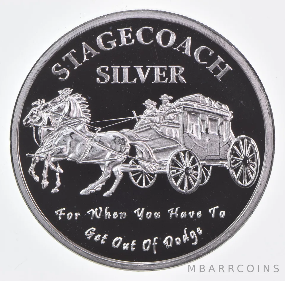 1 Oz .999 Fine Silver Art Round Stagecoach 1/4 Divisible Round Stage Coach