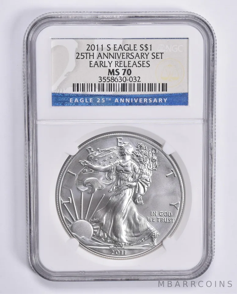 MS70 2011-S American Silver Eagle ER 25th Anniversary NGC a1550