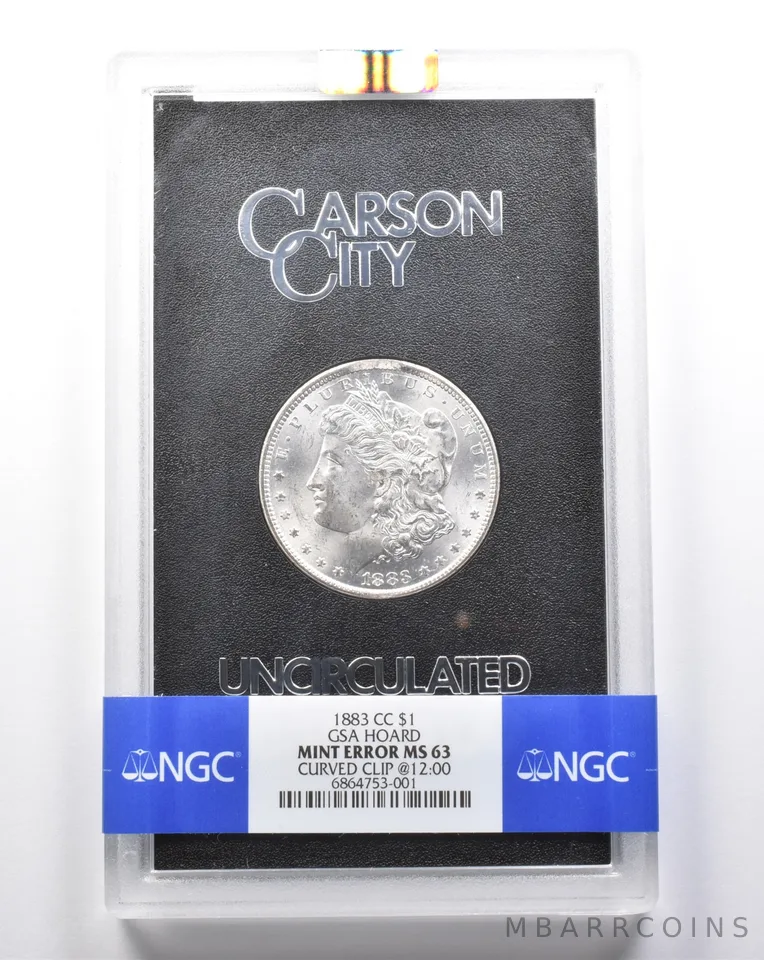 MS63 1883-CC Morgan Silver Dollar GSA Hoard Error Curved Clip @12:00 NGC *2686