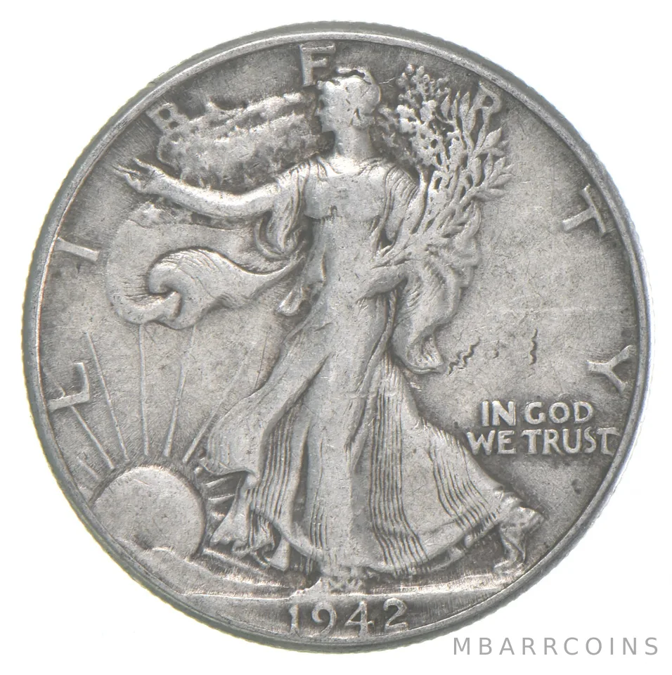 1942 XF Walking Liberty Half Dollar 90% Silver