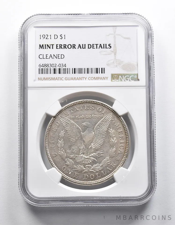 Mint Error Strike Through 1921-D Morgan Silver Dollar Cleaned NGC *1874