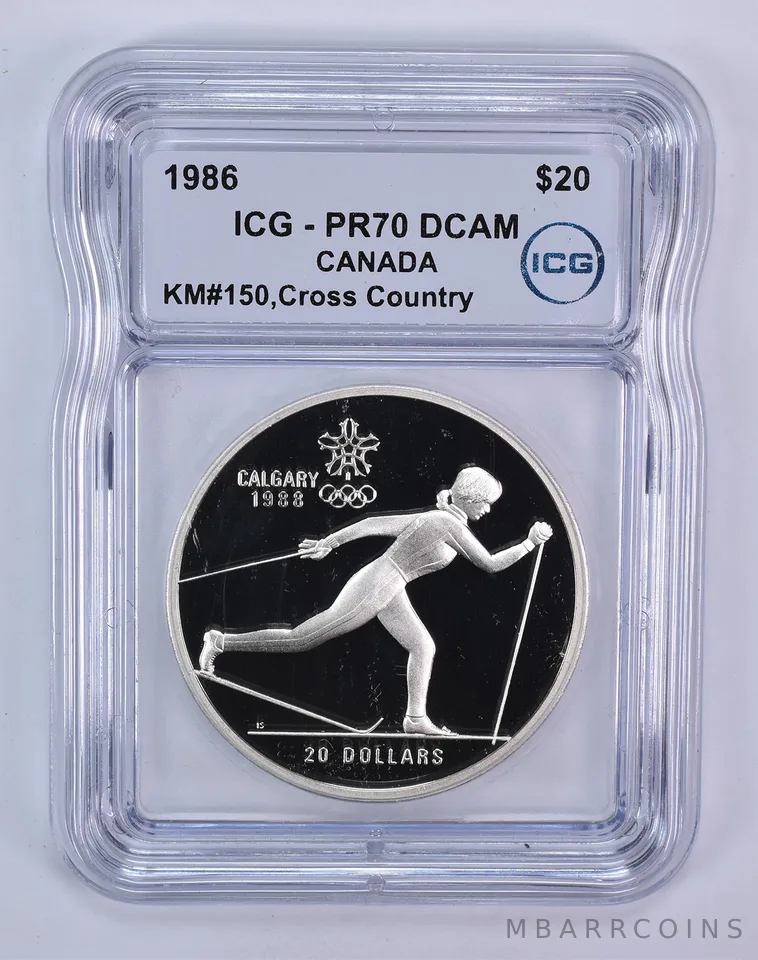 1986 Canada 20 Dollars Calgary Olympics Cross Country Skiing PR70 DCAM ICG