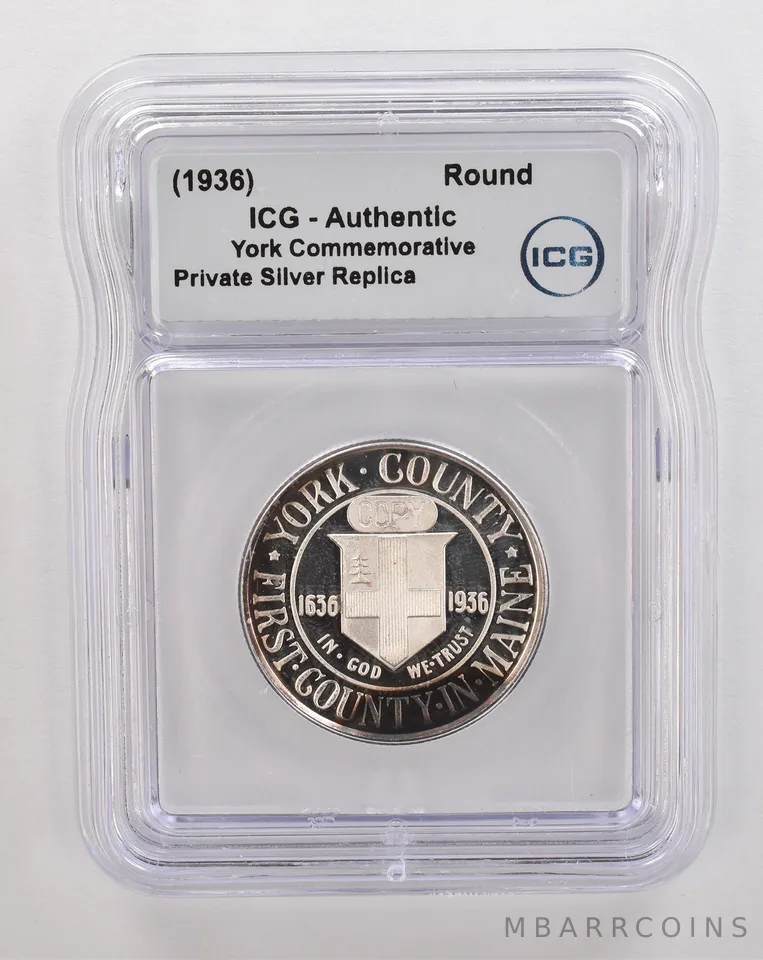 (1936) York Commemorative Private Silver Round Authentic ICG Nice Tone *4320