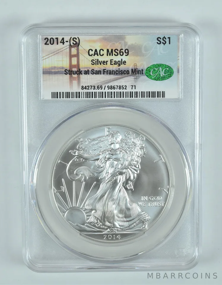2014-(S) American Silver Eagle Struck At San Francisco MS69 CACg SF Lbl
