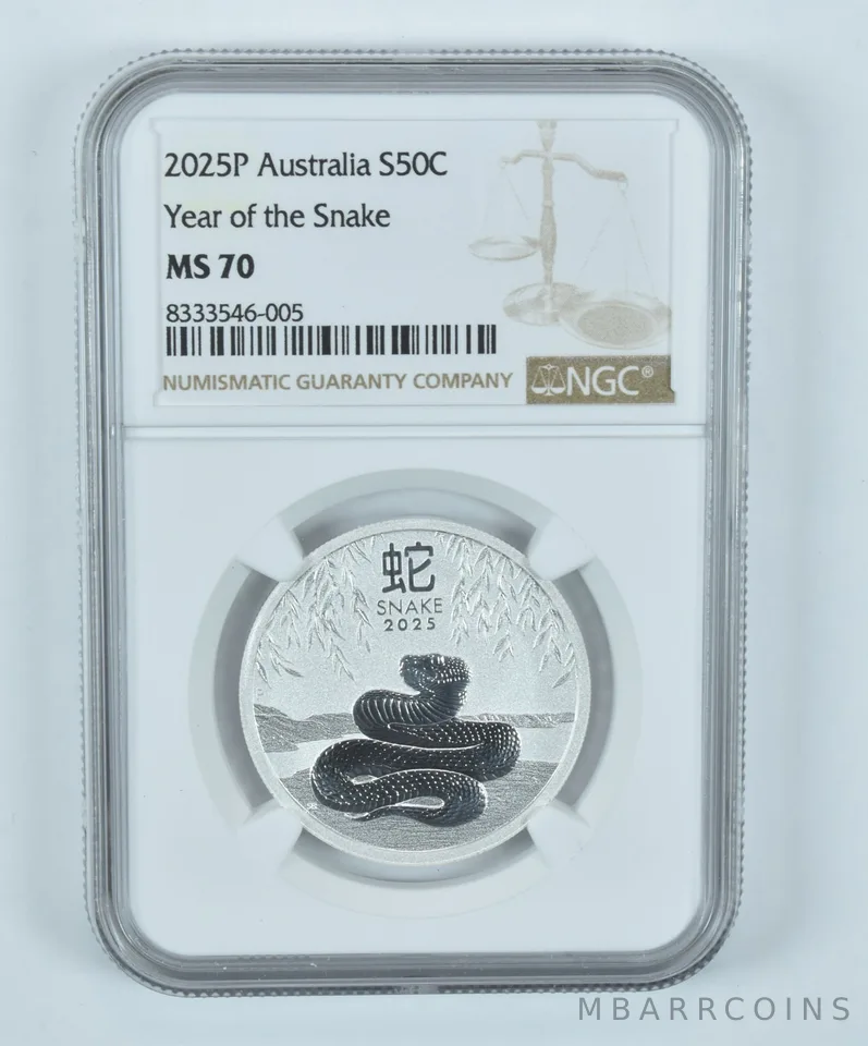 2025 P Australia 50 Cents Silver Year Of The Snake MS70 NGC Brown Label