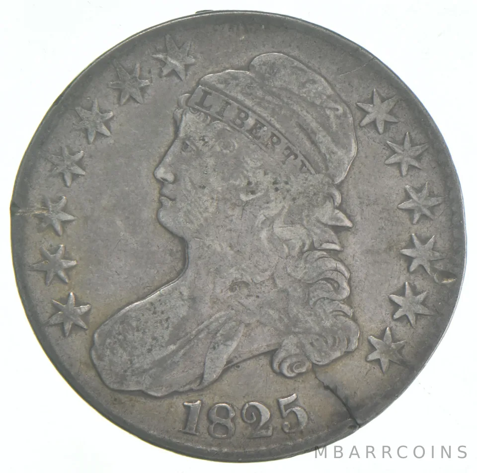 ERROR 1825 Capped Bust Half Dollar Planchet Crack 103 *1866