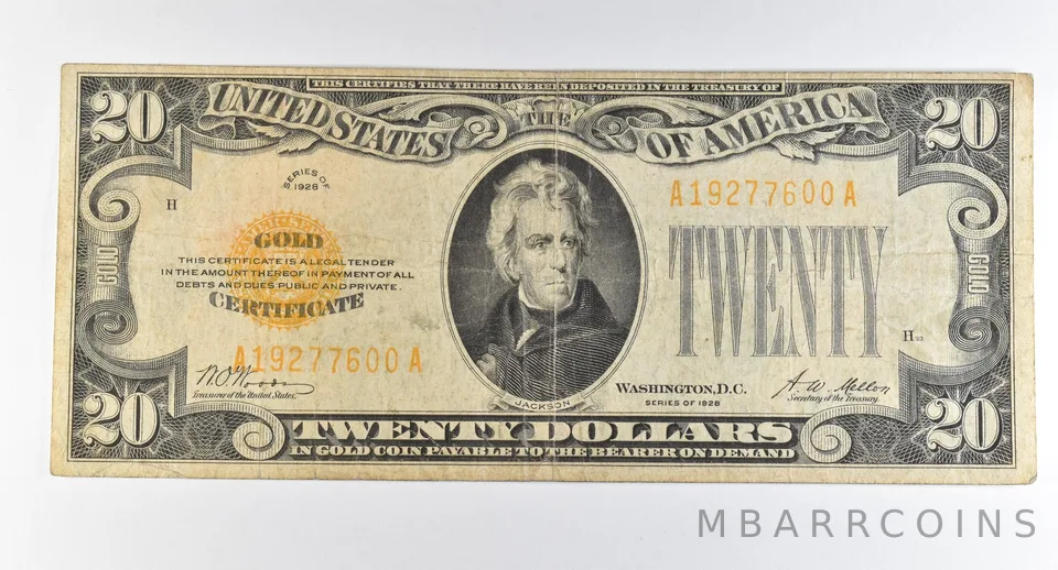 1928 $20 Gold Certificate Yellow Seal *8232