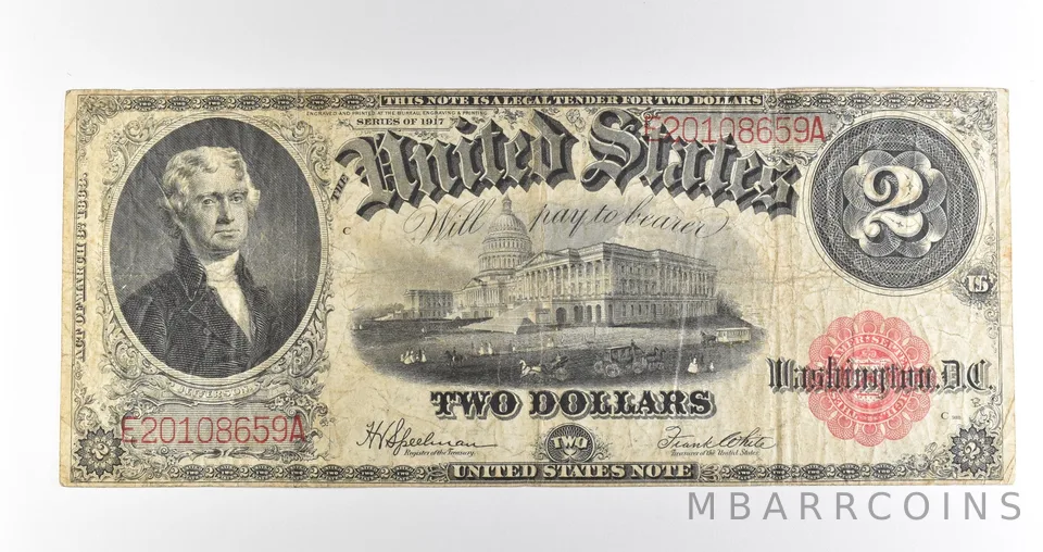 1917 $2 Legal Tender Large Note Red Seal *4566