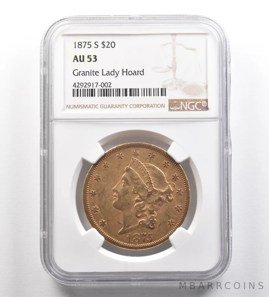 1875-S $20 Liberty Head Gold Double Eagle Granite Lady Hoard AU53 NGC *4284