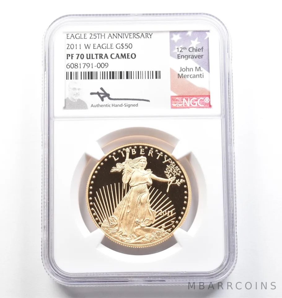 2011-W $50 American Gold Eagle Mercanti 1 Oz Gold PF70 UCAM NGC *9806