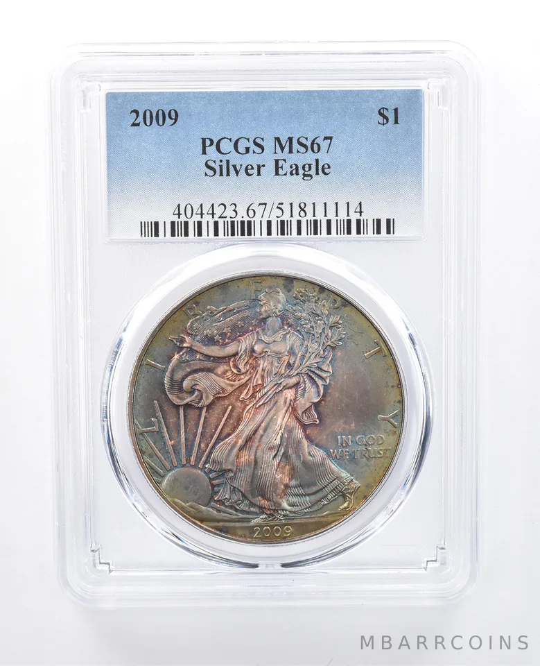2009 American Silver Eagle MS67 PCGS Rainbow Tone *8123
