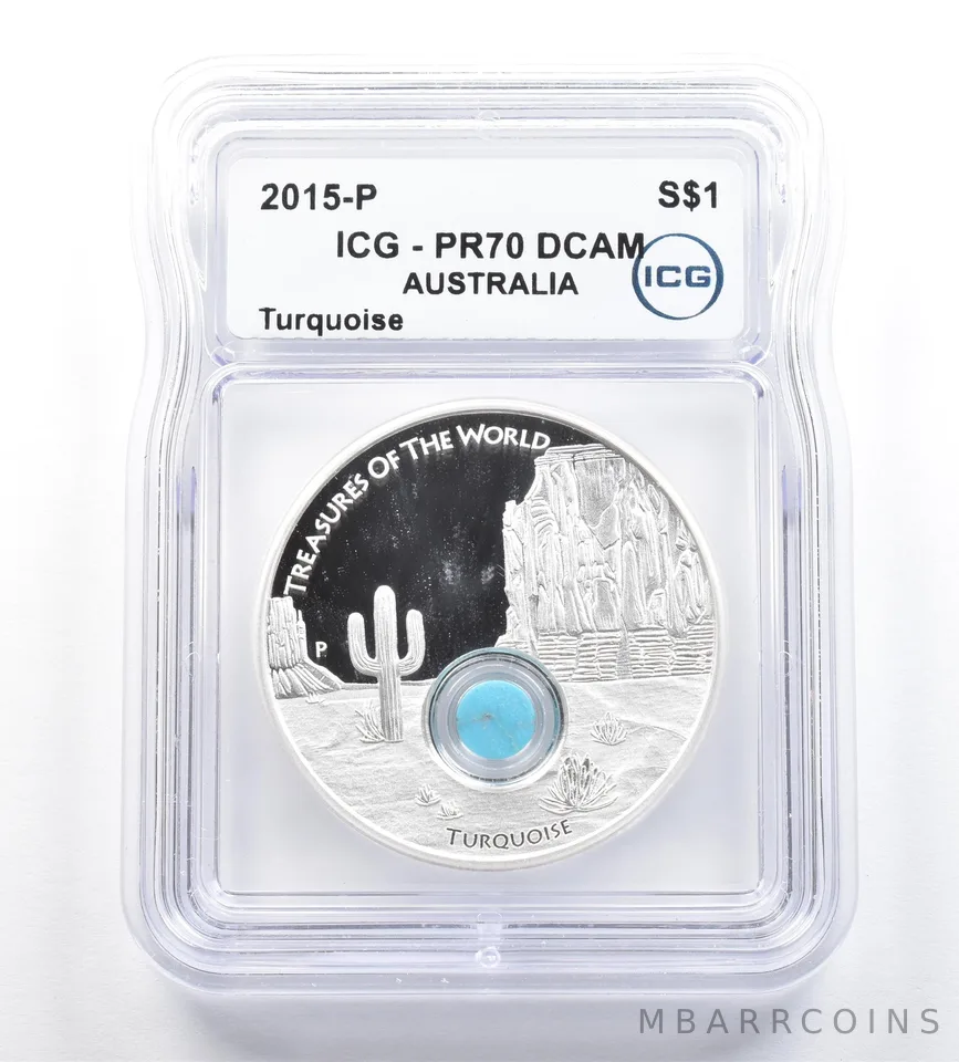 2015 P Australia $1 1 Oz Silver Turquoise Treasures Of World PR70 DCAM ICG *5258