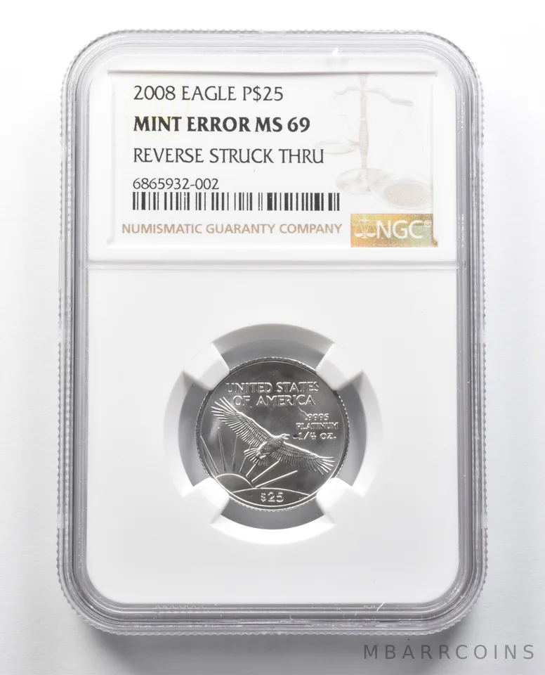 MS69 2008 $25 American Platinum Eagle Mint Error Rev Struck Thru NGC *2421