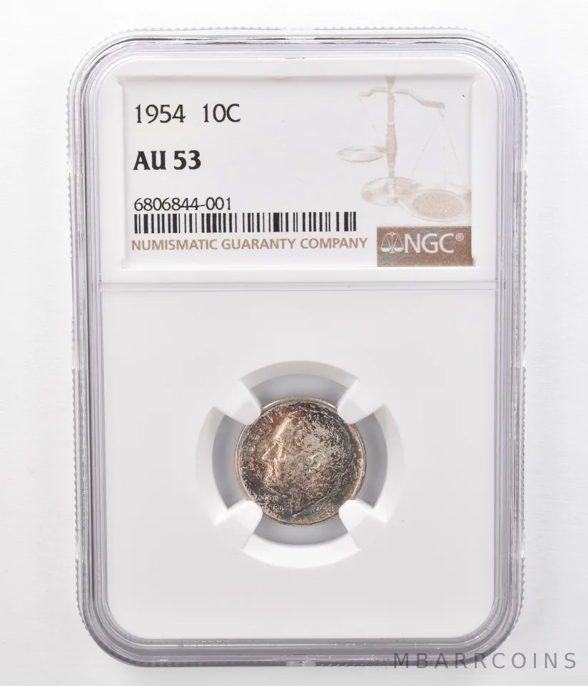 1954 Roosevelt Dime AU53 NGC Beautifully Toned *8625