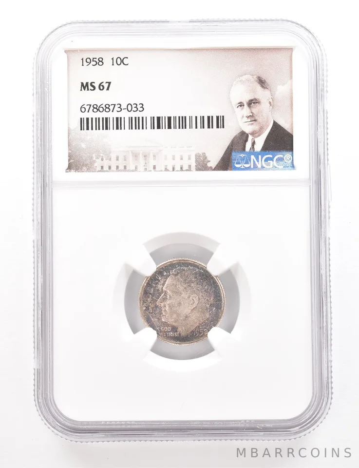 1958 Roosevelt Dime MS67 NGC Beautiful Tone *3397