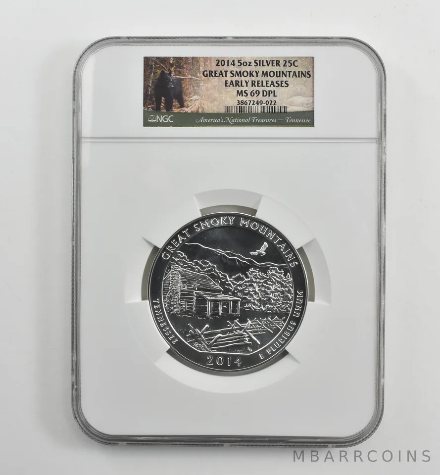 2014 5 Oz Silver Quarter ATB Great Smoky Mountains ER MS69 DPL NGC *1549