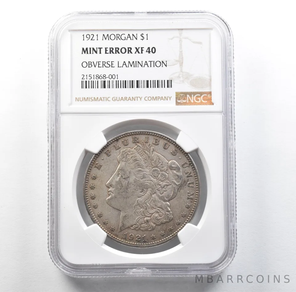 1921 Morgan Silver Dollar Mint Error Obverse Lamination XF40 NGC *3187