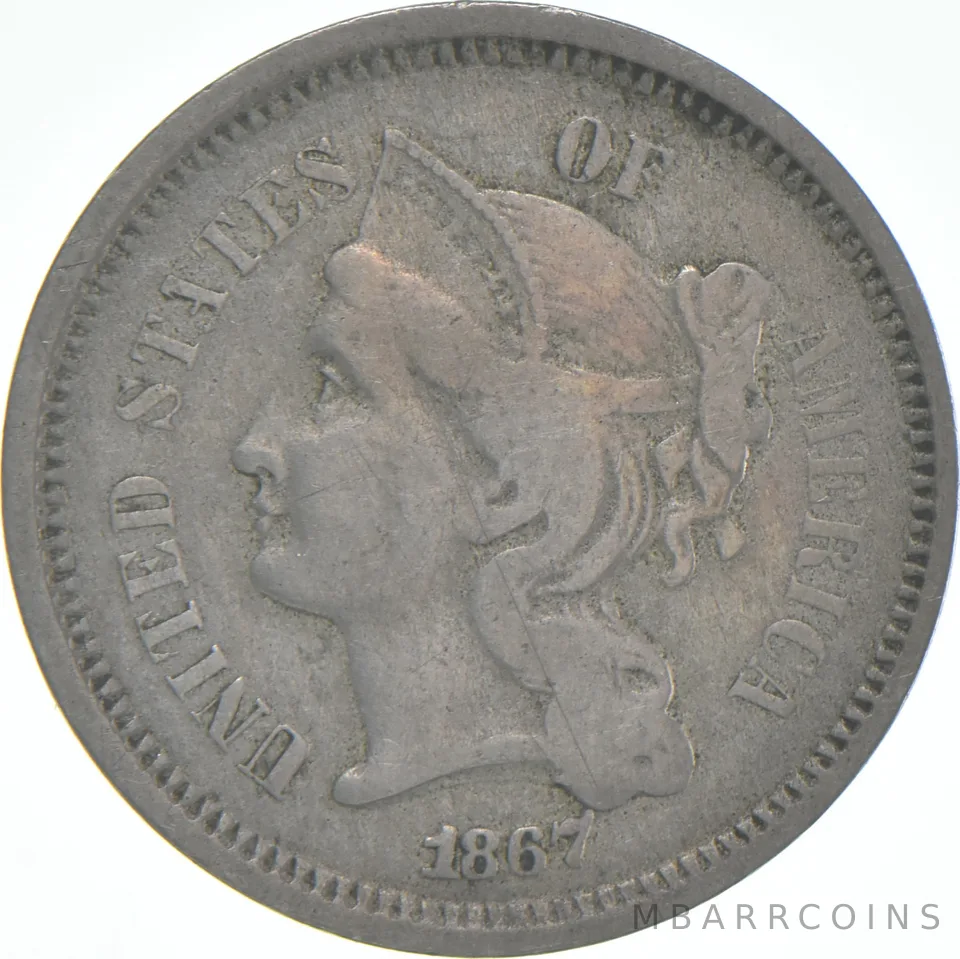 1867 Three Cent Piece Trime - Early US Type Coin 3 Cent!