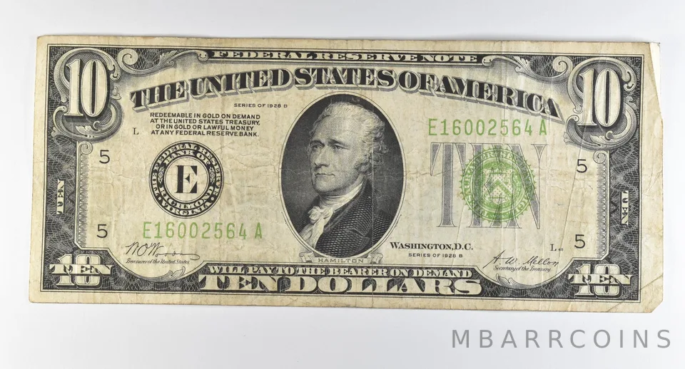 1928 B $10 Richmond VA FRN Light Green Seal Gold Certificate *0334