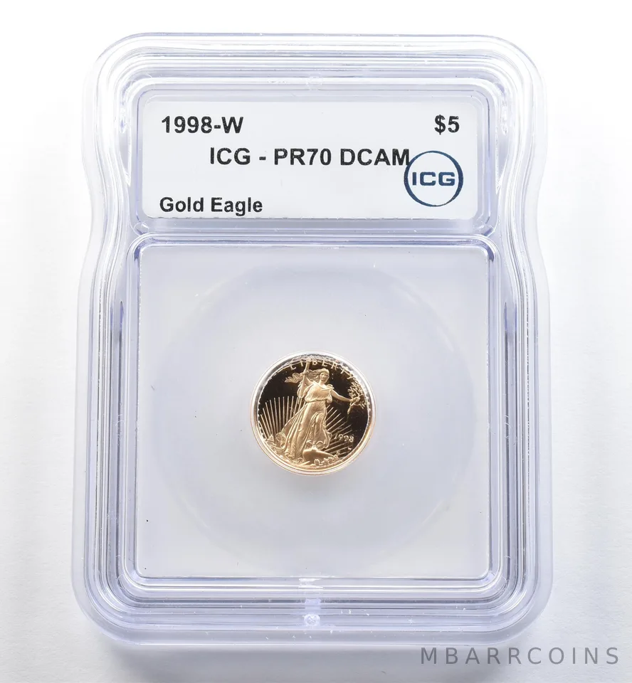 1998-W $5 American Gold Eagle 1/10 Oz Gold PR70 DCAM ICG
