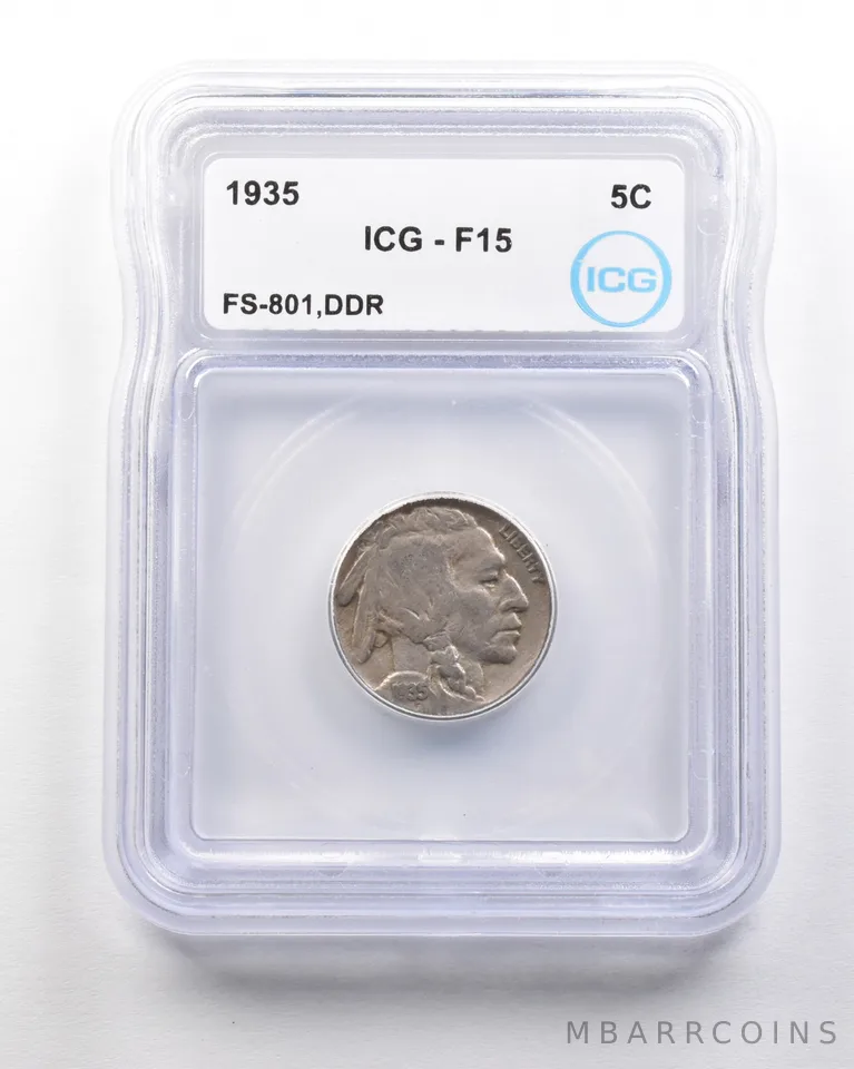 1935 Indian Head Buffalo Nickel Mint Error FS-801 DDR F15 ICG *1697