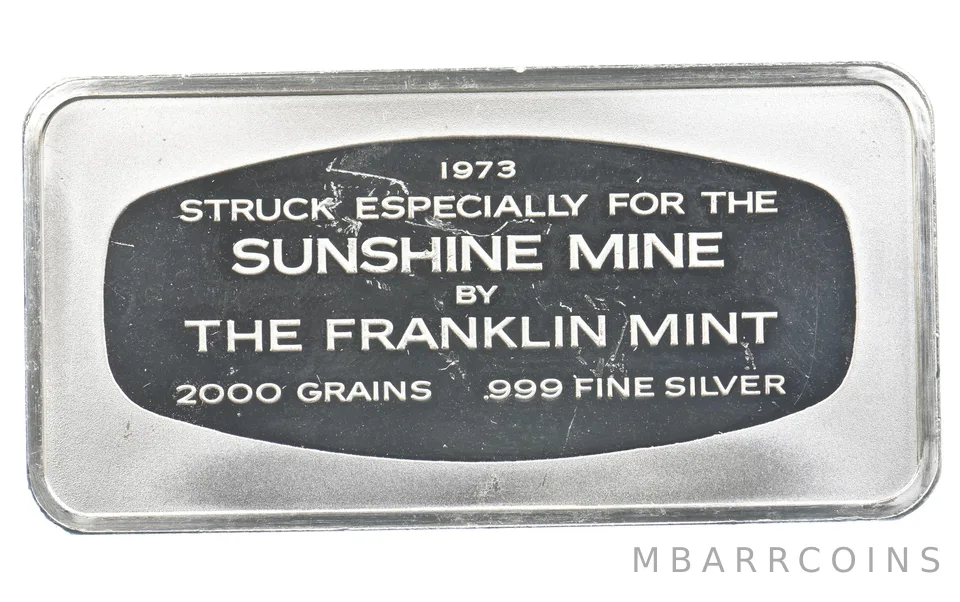 1973 4.2 Troy Oz Silver Bar Sunshine Mine Franklin Mint *0084