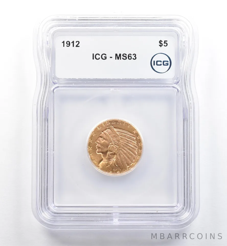 1912 $5 Indian Head Gold Half Eagle MS63 ICG *6455