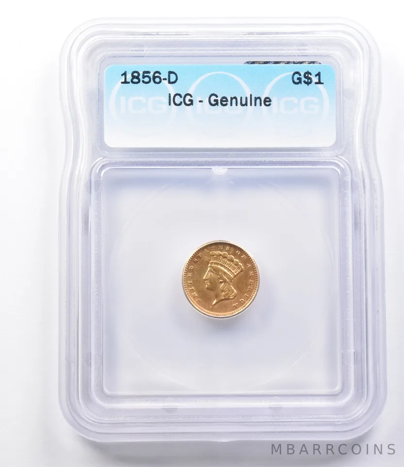 Genuine 1856-D $1 Indian Princess Head Gold Dollar ICG a1928