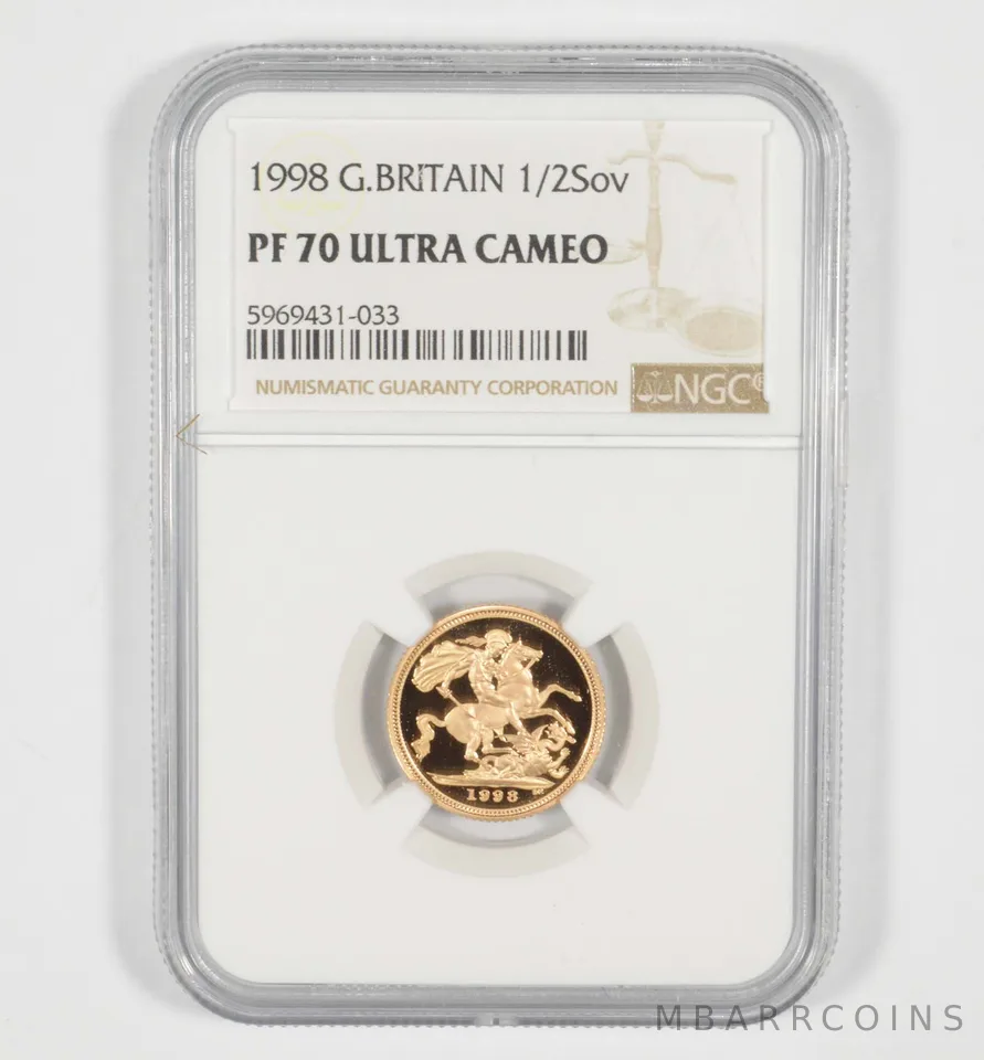 PF70 UCAM 1998 Great Britain 1/2 Sovereign - Graded NGC *6966