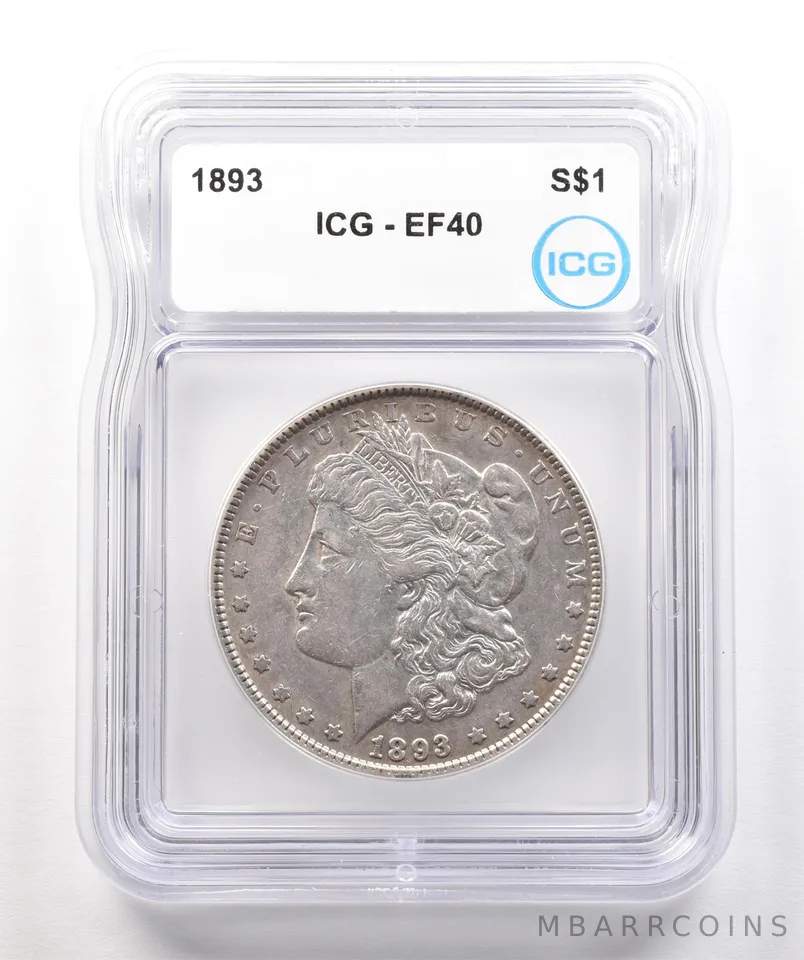1893 Morgan Silver Dollar EF40 ICG a4251
