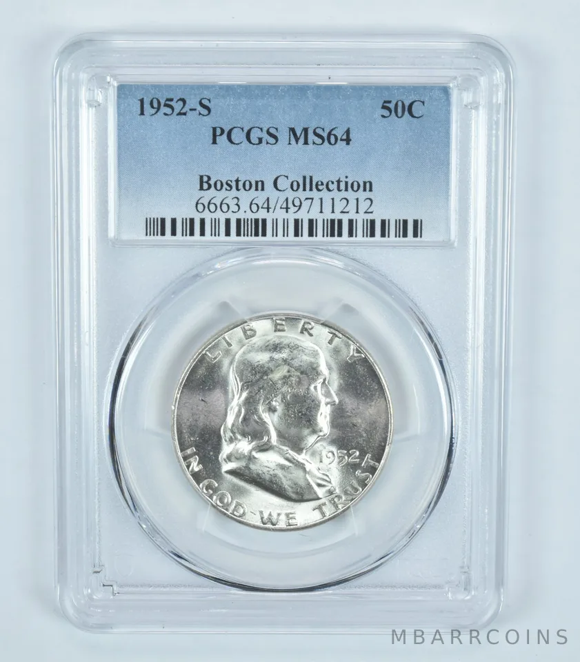 1952-S Franklin Half Dollar Boston Collection MS64 PCGS Blue Label