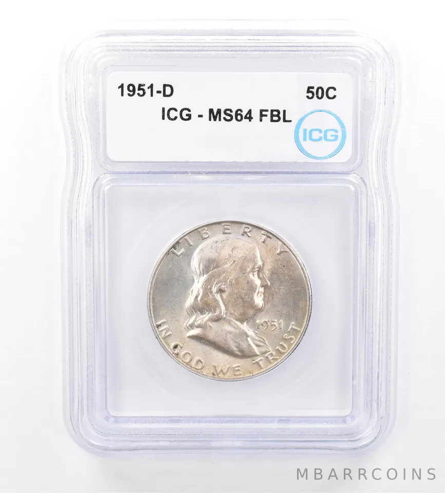 1951-D Franklin Half Dollar MS64 FBL ICG Beautiful Tone *1671