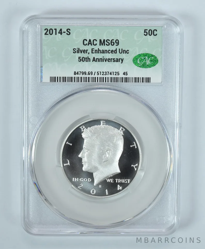2014-S Kennedy Half Dollar Silver 50th Anniversary Enhanced Unc MS69 CAC CACg