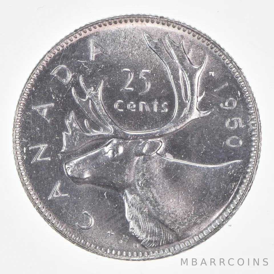 Better Date - 1950 Canada 25 Cents World Coin- Silver *323