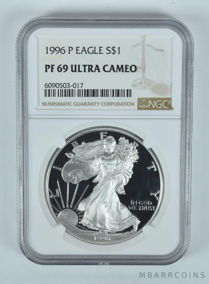 1996-P American Silver Eagle PF69 UCAM NGC Brown Label